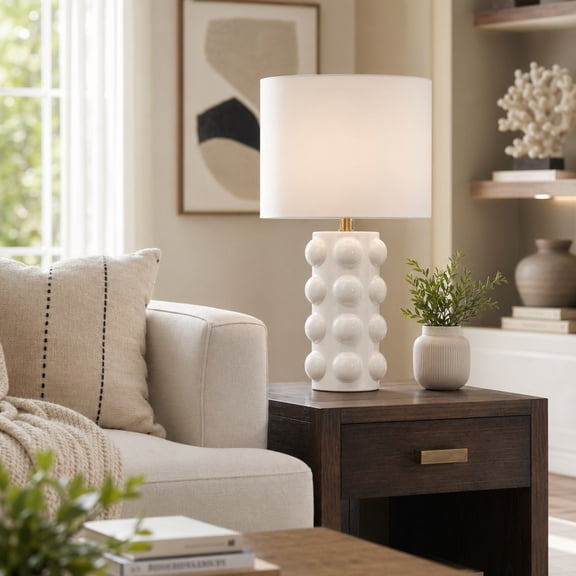 Sagebrook Home Ceramic Bubble Table Lamp for Home Decor - Accent Lighting for Living Room, Office, Bedroom, and Entryway - 23", White