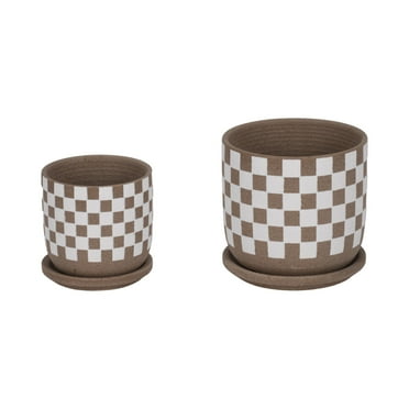 Sagebrook Home Ceramic Checkerboard Saucer Planters Set