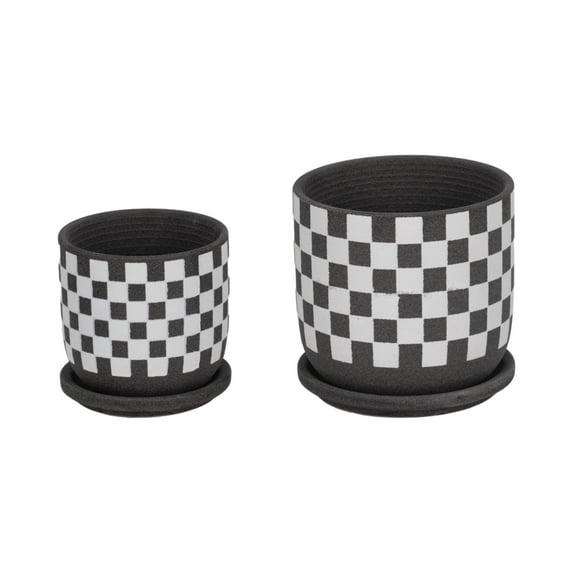 Sagebrook Home Ceramic Checkerboard Saucer Planters Set