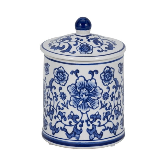 Sagebrook Home Ceramic Chinoiserie Scented Candle 6-Inch 8oz with Lid, Blue/White