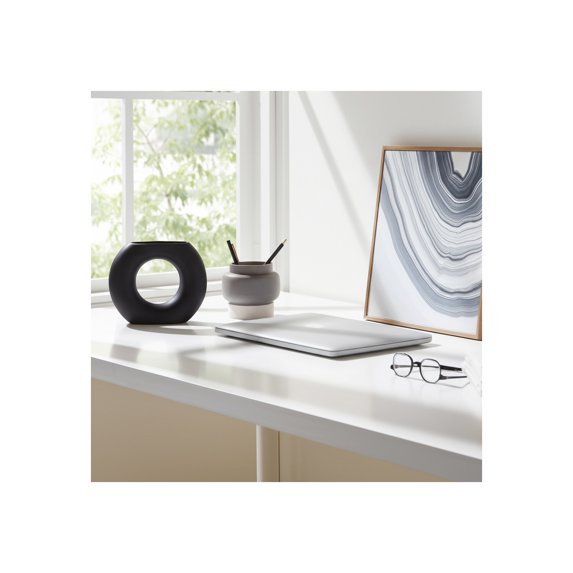 Donut Vase for Living Room Decor - Modern Stoneware Ceramic Flower Vase for Home, Bedroom, Office, and Study Table Styling - Accent Display for Kitchen Counter, Console, and Mantel - 5", Black