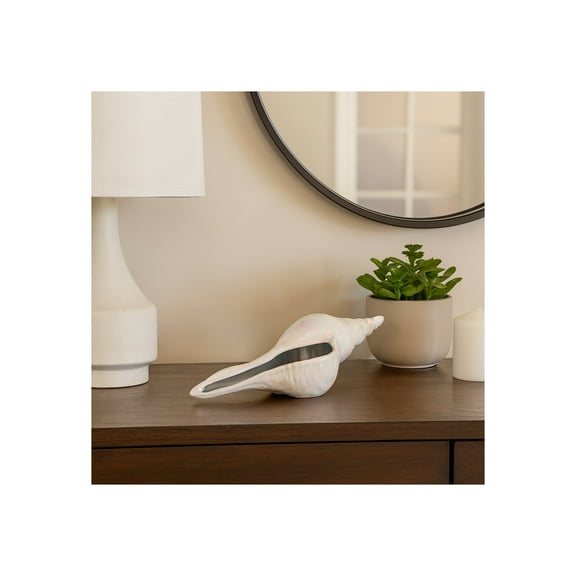 Decorative Long Sea Shell Sculpture for Home and Room Decor - Coastal Statue for Living Room Decor, Bathroom, and Office Display - Ornaments Accent Ideal for Shelf or Coffee Table Decor - 3", Ivory