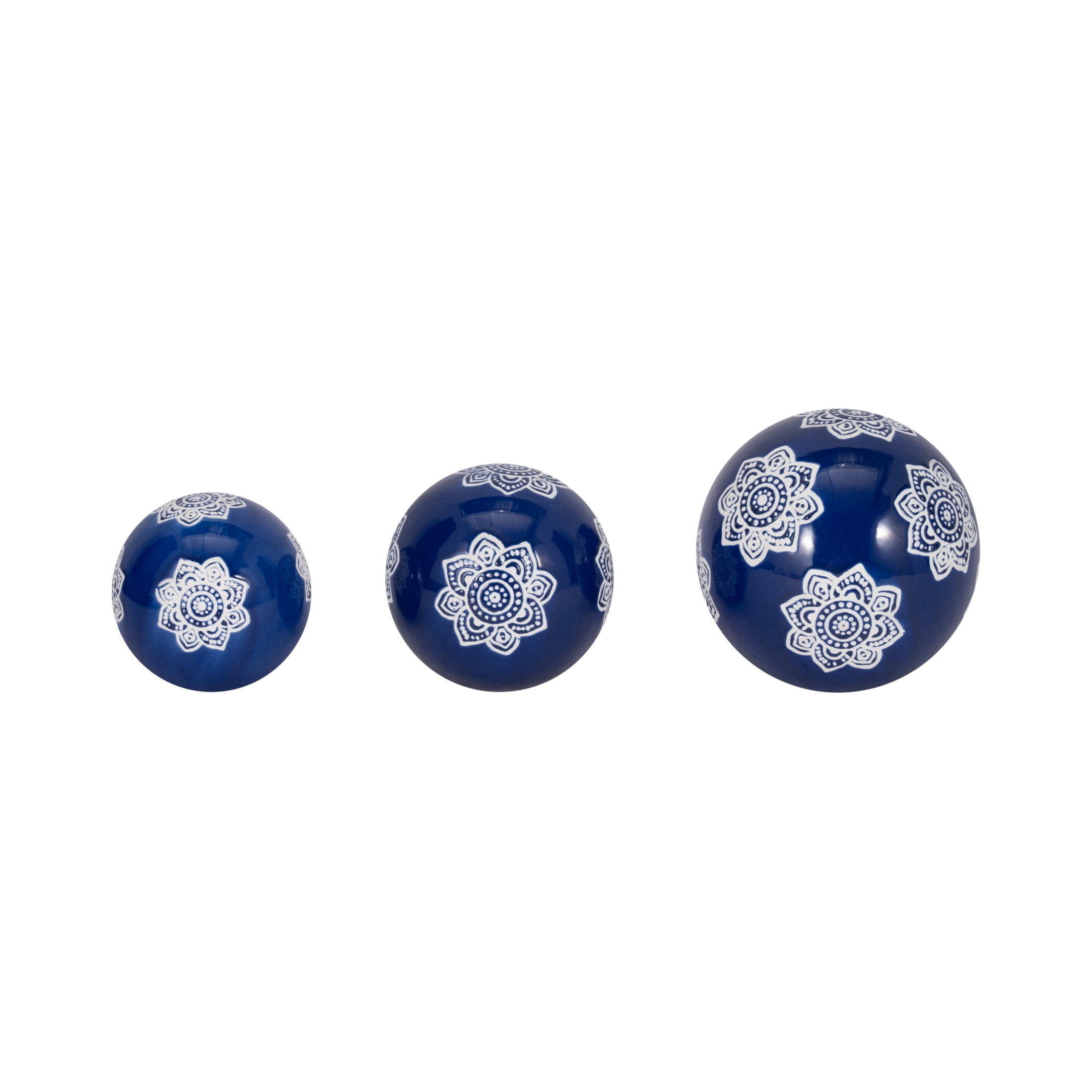 Blue and White Ceramic Chinoiserie Lotus Orbs Set