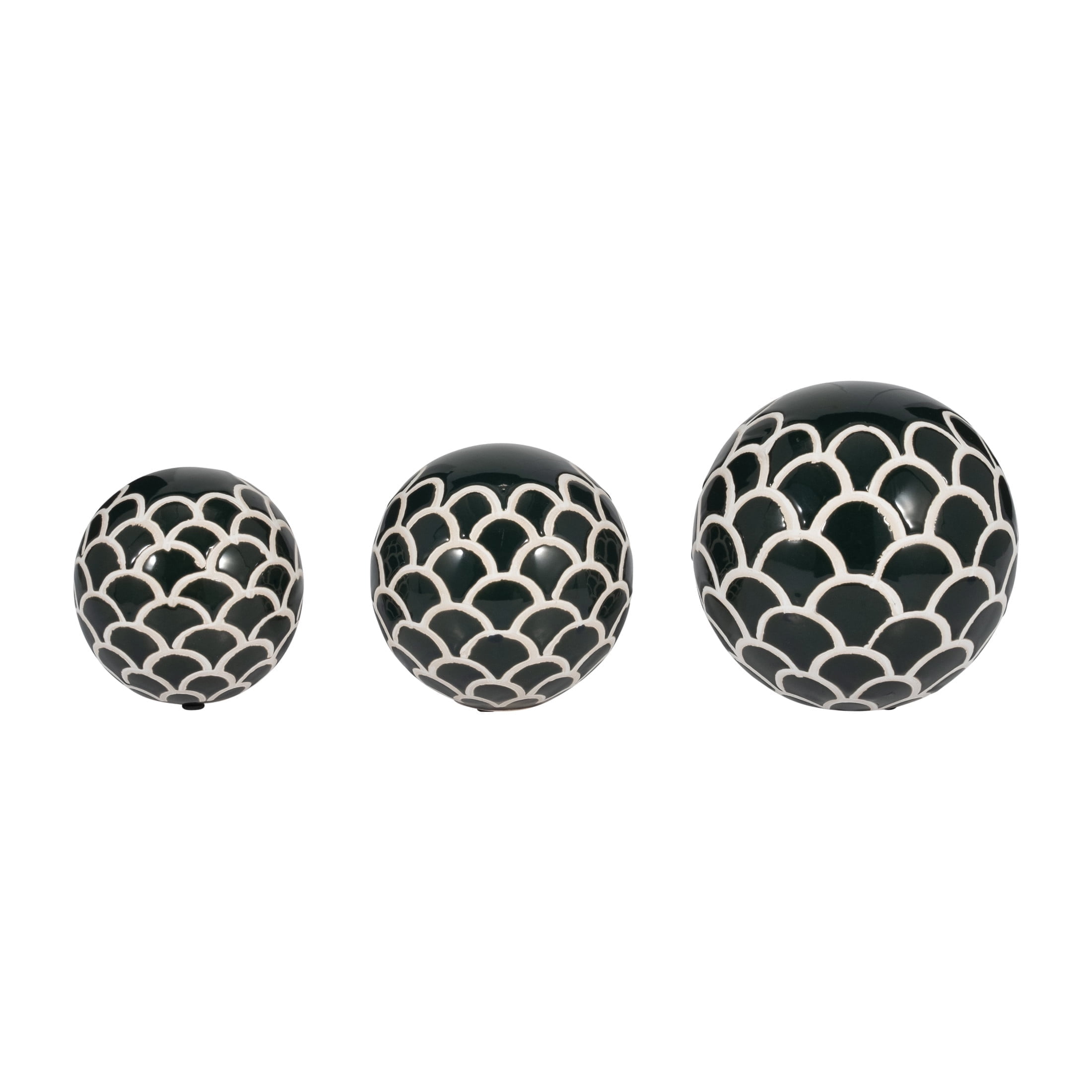Forest Green Ceramic Scallop Pattern Decorative Orbs Set
