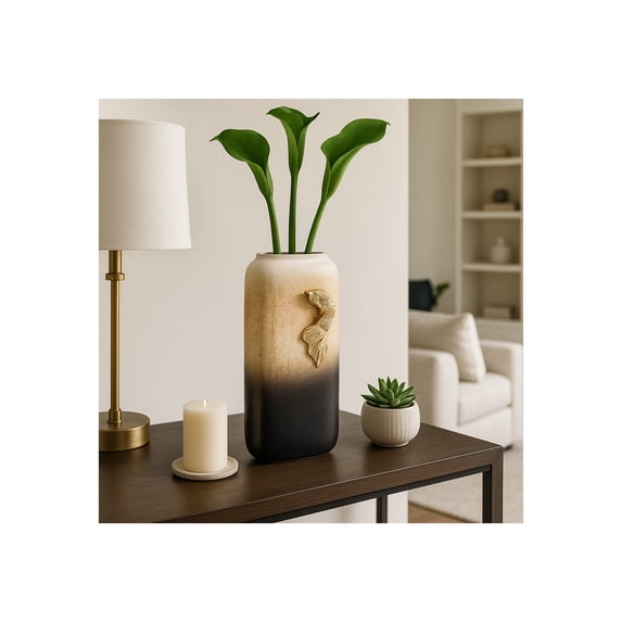 Modern Glass Vase for Living Room and Home Decor Accent - Decorative Flower Vase for Bookshelf, Bedroom or Office Decor Display - Elegant House Surface Display and Table Styling - 13", Black & Gold