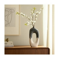 Modern Ceramic Vase - Unique Hollow Design Stoneware Decor - Minimalist Accent for Living Room, Bedroom, Office - 16" Blue & White