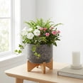 thumbnail image 1 of Elevated Flower Pots Planter with Swirl Accent  for Indoor Plants - Modern  Ceramic Design and Bamboo Stand for Home Decor - Decorative Raised Planter for Tabletop and Shelf Display - 8", Gray, 1 of 14