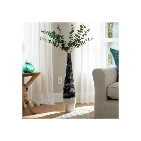 Coastal Metal Iron Vase - Elegant Tall Decorative Floor Vase - Modern Accent for Home, Office, Bedroom, and Living Room - Ideal for Floral Arrangements & Centerpiece Styling - 35" Blue