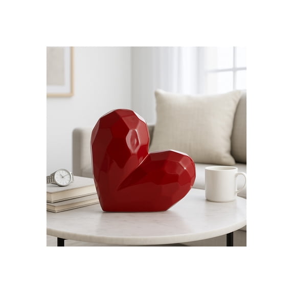 Decorative Ceramic Heart Sculpture for Home Decor - Ornament for Bathroom, Office, and Living Room Decor - Modern Figurine Accent for Bedroom, Shelf Display, and Coffee Table - 12", Red