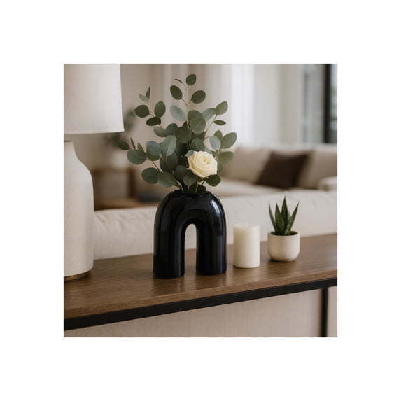 Decorative Horseshoe Inspired Ceramic Vase for Living Room Decor - Modern Home Decor Accent for Room, Bedroom, or Office Spaces - Elegant Flower Vase for House and Table Display - 8", Blue