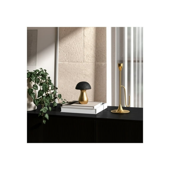 Ceramic Mushroom Figurine - Textured Modern Stoneware Home Decor Accent for Living Room, Office, or Bedroom - 7" Black & Gold