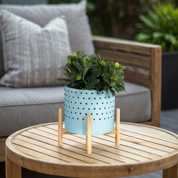 Stylish Ceramic Planter with Stand - Modern Ceramic Indoor/Outdoor Plant Pot - Decorative Garden Accent for Home & Patio - 11" Blue