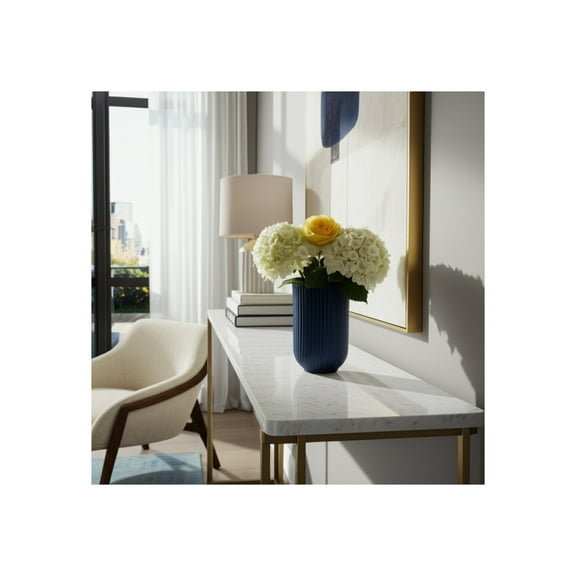 Vase for Home Decor Accents - Ceramic Vases with Ridged Texture for Modern Interiors - Flower Vase Style with Tall Vase Profile - Compact Table Vase for Shelf Display