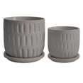 thumbnail image 1 of Sagebrook Home Ceramic Set of 2 5/6" Textured Planter with Saucer, Beige, 1 of 6