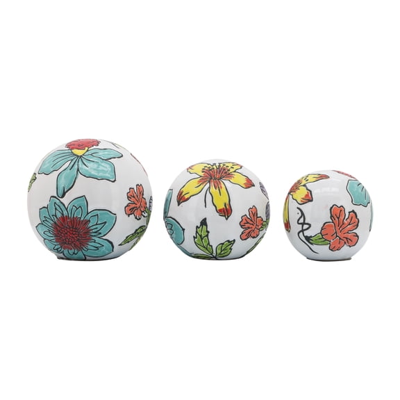 Sagebrook Home Ceramic Set of 3 4/5/6" Floral Orb, Multi