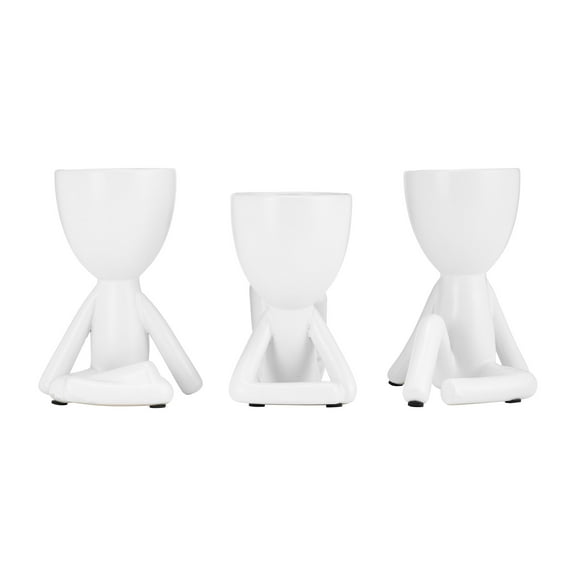 Set of 3 Modern White Ceramic Figurine Planters - Stylish Stoneware Decorative Sculpture Pots for Home, Office, Living Room & Bedroom - 8" & 6"