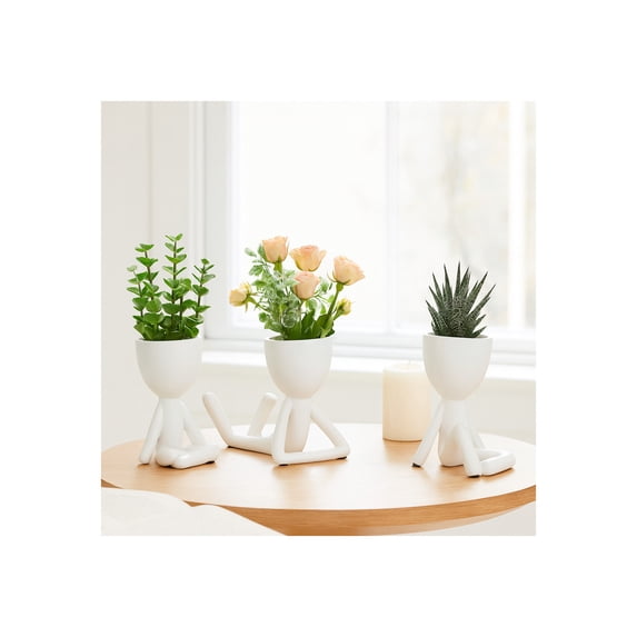 Ceramic Sitting Human Sculptural for Home Decor - Figurine Accents for Bathroom, Office Desk, and Living Room - Ornaments for Shelf Display and Cofee Table - Set of 3, 6", 6", 5", White