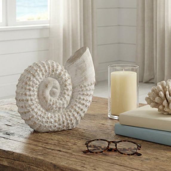 Decorative Woven Seashell Sculpture Statue - Home Decor Ornament for Bathroom, Office, Room, and Living Room Decor - Perfect Decorations for Shelf and Coffee Table Decor Accent - 7", White