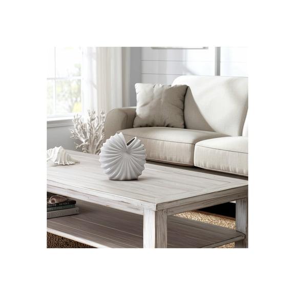 Coastal Ceramic Vase - Modern Textured Stoneware Floral Accent - Decorative Home & Office Decor for Living Room & Bedroom - 10" White