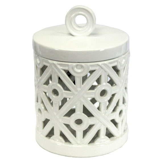 Sagebrook Home White Carved Ceramic Jar 11635