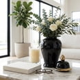 thumbnail image 1 of Ceramic Temple Jar with Lid for Living Room Decor - Contemporary Flower Vase for Bedroom, Home Styling, and Kitchen Counter - Sculpted House Accent for Office and Table Decor - 18", Black & Gold, 1 of 13