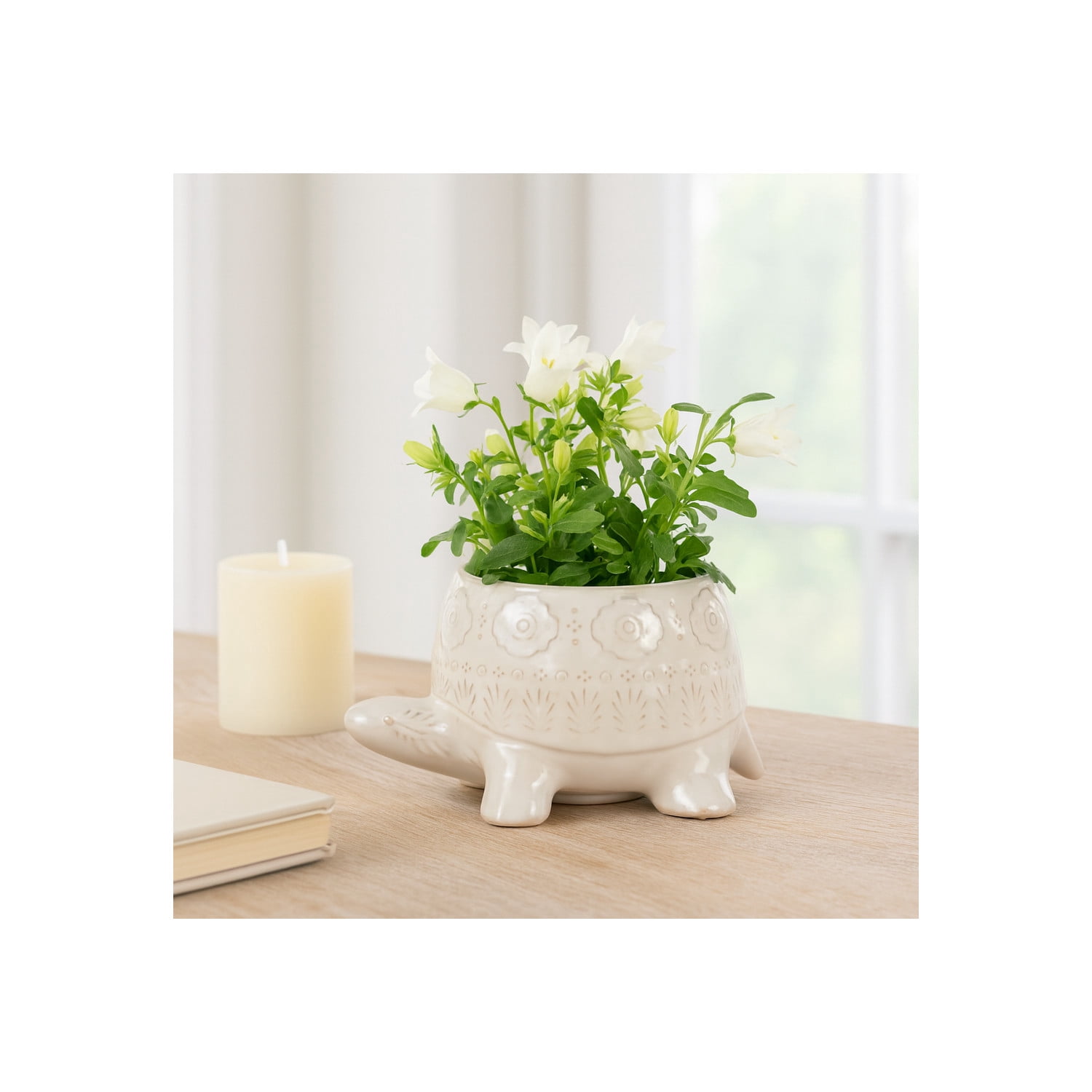 Turtle Shaped Ceramic Flower Pots for Home Decor - Sculptural Planters and Pots for Plants with Textured Detail - Decorative Accent Planters for Indoor Plants and Outdoor Placement - 4", White