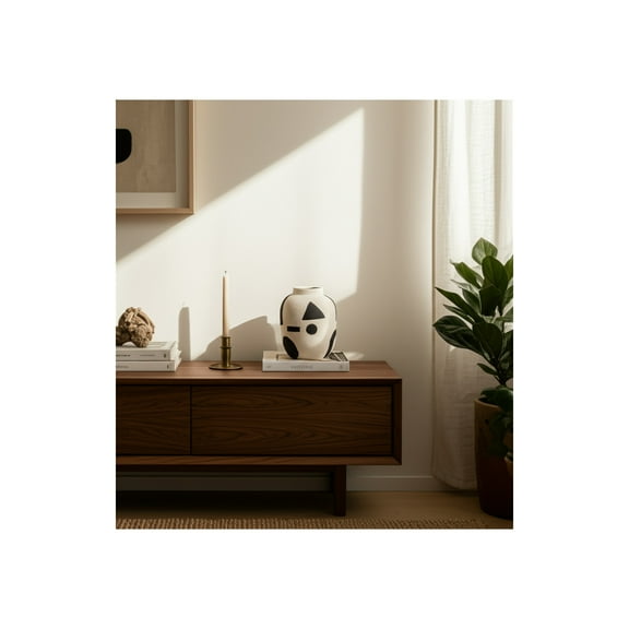 Boho Geometric Stoneware Vase - Textured Decorative Accent - Modern Home & Office Decor - Tabletop Centerpiece for Living Room, Bedroom & More - 6" Ivory & Black