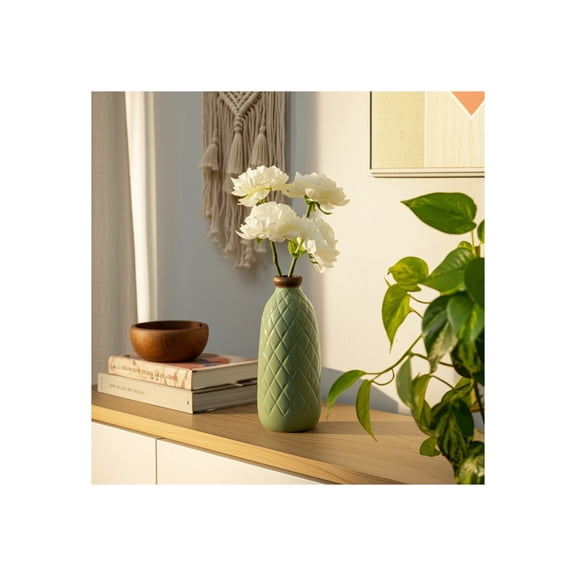 Stoneware Ceramic Vase with Textured Diamond Design