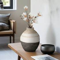 Textured Ceramic Vase - Modern Round Stoneware Vase with Matte Multicolor Finish - Decorative Boho Minimalist Home Decor for Living Room, Bedroom, or Office - 12" Tan, Ivory, Black