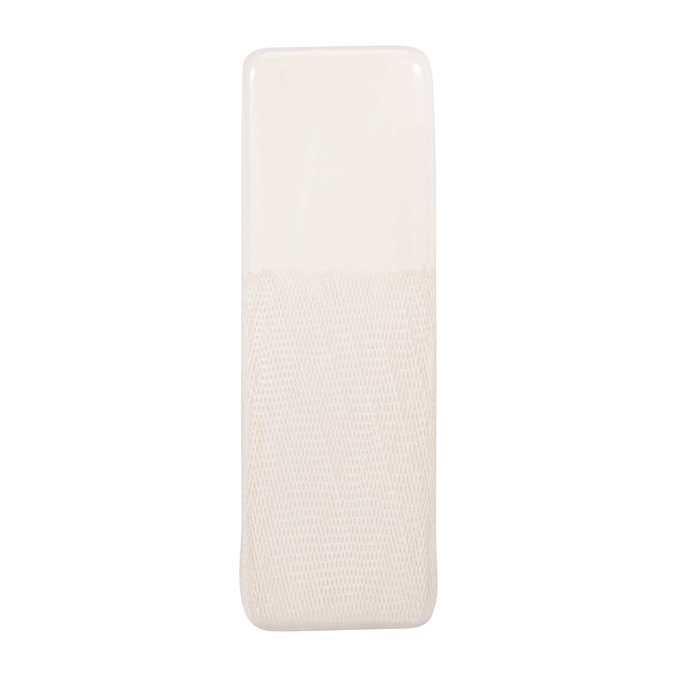 Ivory and Beige Grooved Ceramic Table Vase, 18"