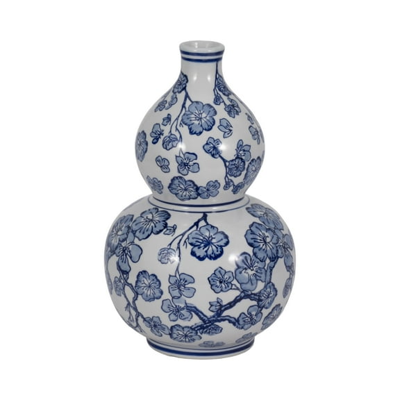 Sagebrook Home Cherry Blossom Chinoiserie Gourd Vase, Blue