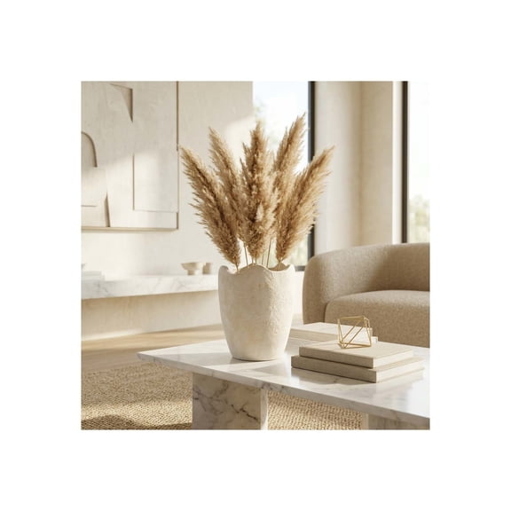 Sagebrook Home Classic Terracotta Wavy Rim Vase for Living Room Decor - Flower Vase for Home, Bedroom, House, and Office - 12", Ivory & Tan