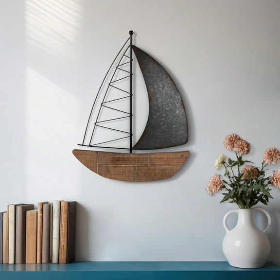 Sagebrook Home Coastal 19" Metal Boat Wall Decor Nautical Brown and Charcoal Gray