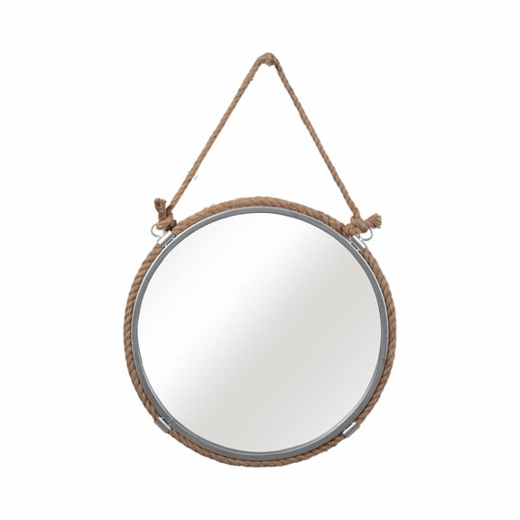 Sagebrook Home Coastal Modern Silver 24" Round Metal Mirror With Jute Rope Bathroom Vanity