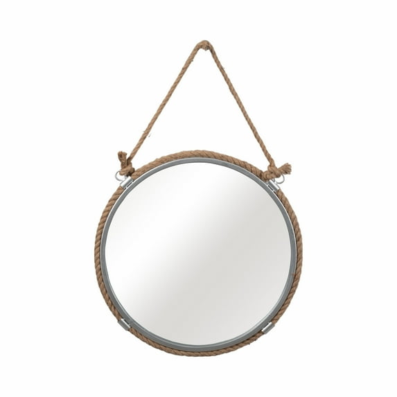 Sagebrook Home Coastal Modern Silver 24" Round Metal Mirror With Jute Rope Bathroom Vanity