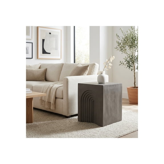 Square End Table for Home Decor - Side Drink Table for Small Room Spaces and Bedside Placement - Concrete Accent Furniture Night Stand for Living Room Styling and Bedroom Display - 18", Gray