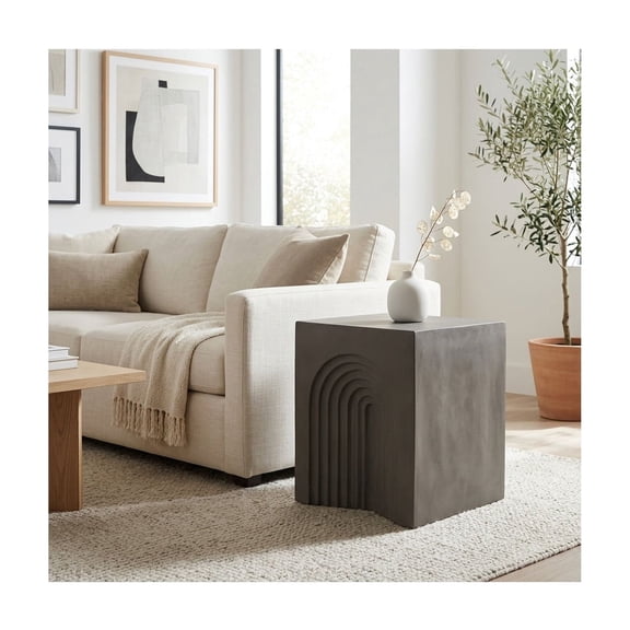 Square End Table for Home Decor - Side Drink Table for Small Room Spaces and Bedside Placement - Concrete Accent Furniture Night Stand for Living Room Styling and Bedroom Display - 18", Gray