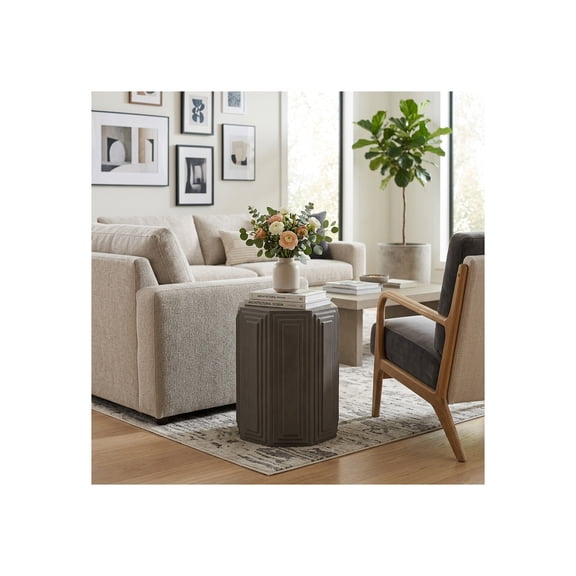 Geometric End Table for Home Decor - Side Drink Table Stand for Small Bedside Spaces and Room Placement - Concrete Accent Furniture for Living Room Display and Bedroom Night Stand Styling - 18", Gray