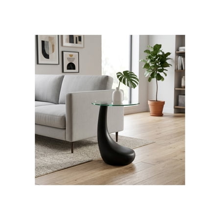 Modern End Table with Glass Top for Home Decor - Decorative Side Table for Bedroom Night Stand, Bedside, and Office - Accent Table for Living Room Decor and Small Spaces - 22", Black