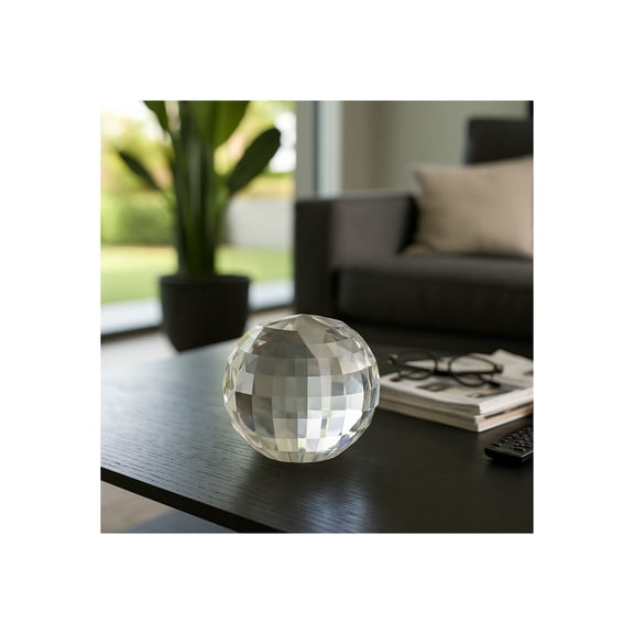 Crystal Orb for Home Decor - Tabletop Ornament for Bathroom Counter, Office, Study, and Living Room Styling - Small Figurine for Coffee Table, Mantel, and Shelf Display - 5", Clear & Frost