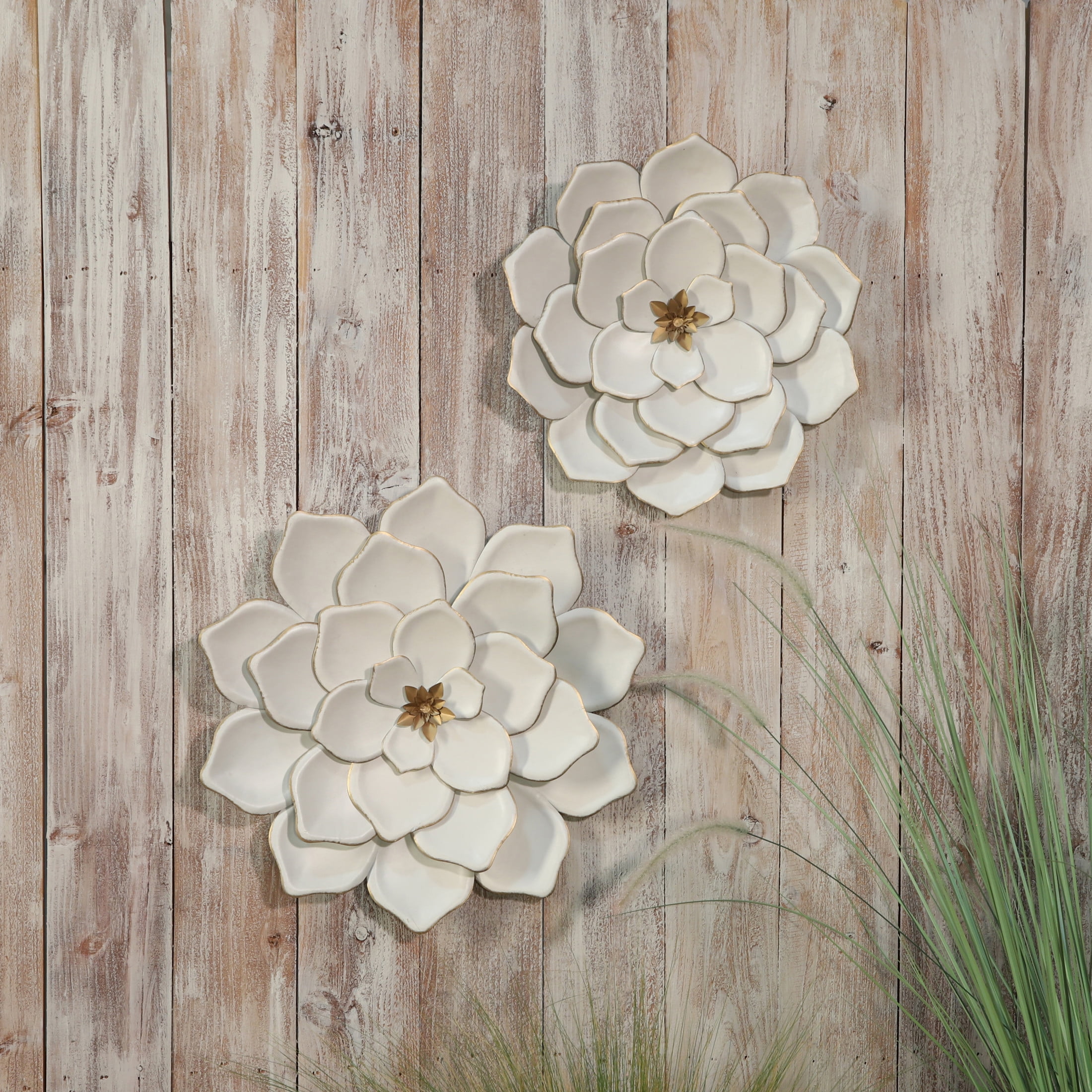 17" White and Gold Metal Multi-Layer Flower Wall Decor