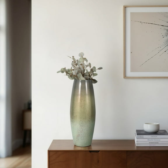 Tall Glass Vase - Metallic Boho Glam Decorative Accent - Handcrafted Glass & Iron - Ideal for Home, Office, Bedroom & Living Room - 24" Green