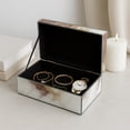 thumbnail image 1 of Modern Decorative Box with Lid for Home Decor - Jewelry Storage Box and Keepsake Organizer with Marble-Inspired Finish - Compact Design for Desk, Vanity, or Entryway Table - 3" White & Gold, 1 of 15