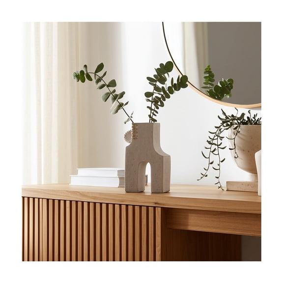 Abstract Sculptural Vase with Woven Design for Living Room Accent - Decorative Ecomix Flower Vase for Home and Room Display - Modern Decor for Bedroom, House, Office and Table - 19", White