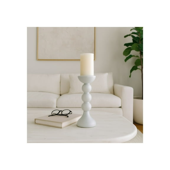 Glass Pillar Candle Holder - Elegant Frosted Glass Taper Holder - Glam Decorative Accent for Home, Office & Living Room - 13" Clear & Frost