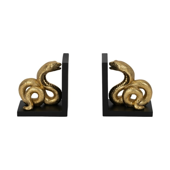 Sagebrook Home Elegant 6-Inch Polyresin Snake Bookends in Striking Gold and Black