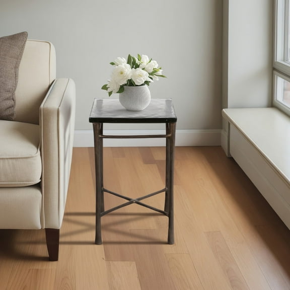 Sagebrook Home Elegant Aluminum and Glass 22" Square Accent Table - Timeless Antique Look for Your Stylish Home