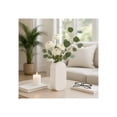 thumbnail image 1 of Elegant Oval Ridged Ceramic Vase for Living Room Decor - Decorative Home Accents for Bedroom, Office Desk, and Entryway Table - Flower Vase for Shelf or Kitchen Counter Display - 9", White, 1 of 12