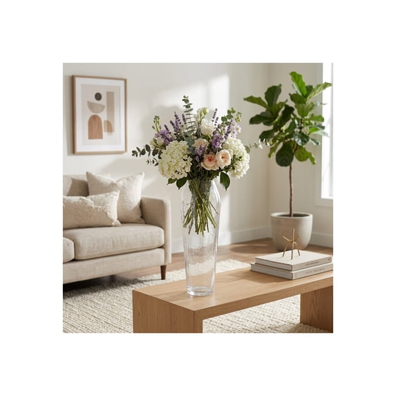 Floor Glass Vase for Home Decor - Decorative Flower Vase for Living Room and Table Decoration - Tall Accent for Bedroom, Office, and Entryway Styling - 22", Clear & Frost