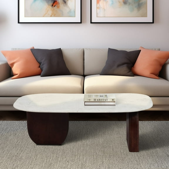 Sagebrook Home Elegant Marble and Wood Coffee Table for Stylish Interiors